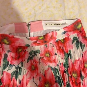 Alice + Olivia Pink & Green Floral Pleated Skirt